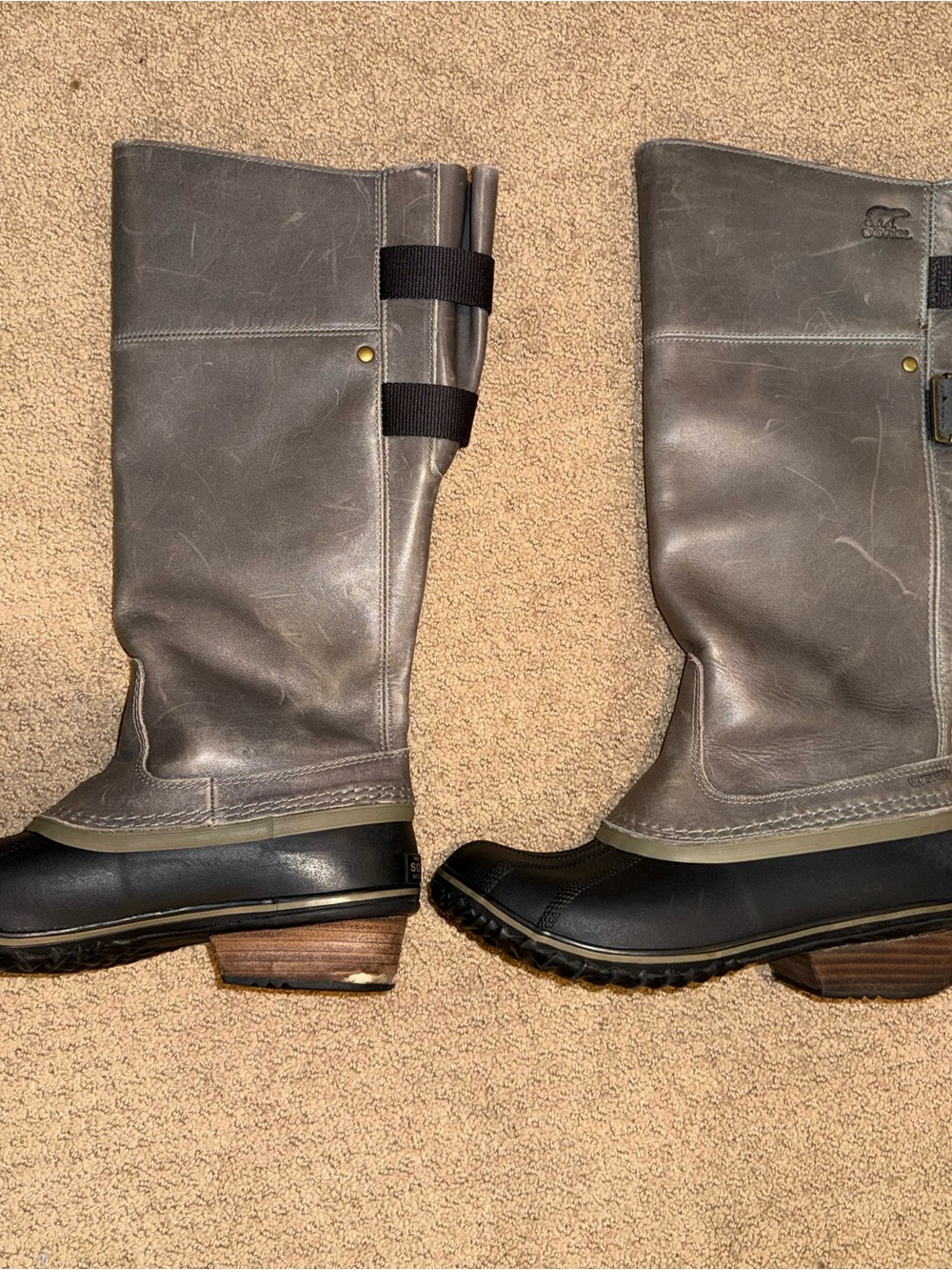 Sorel Women's Gray and Black Waterproof Leather Mid-Calf Boots